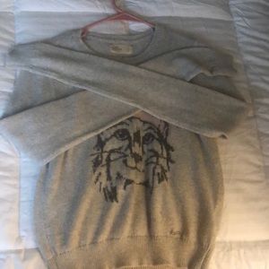 Hollister pullover sweater grey cat design